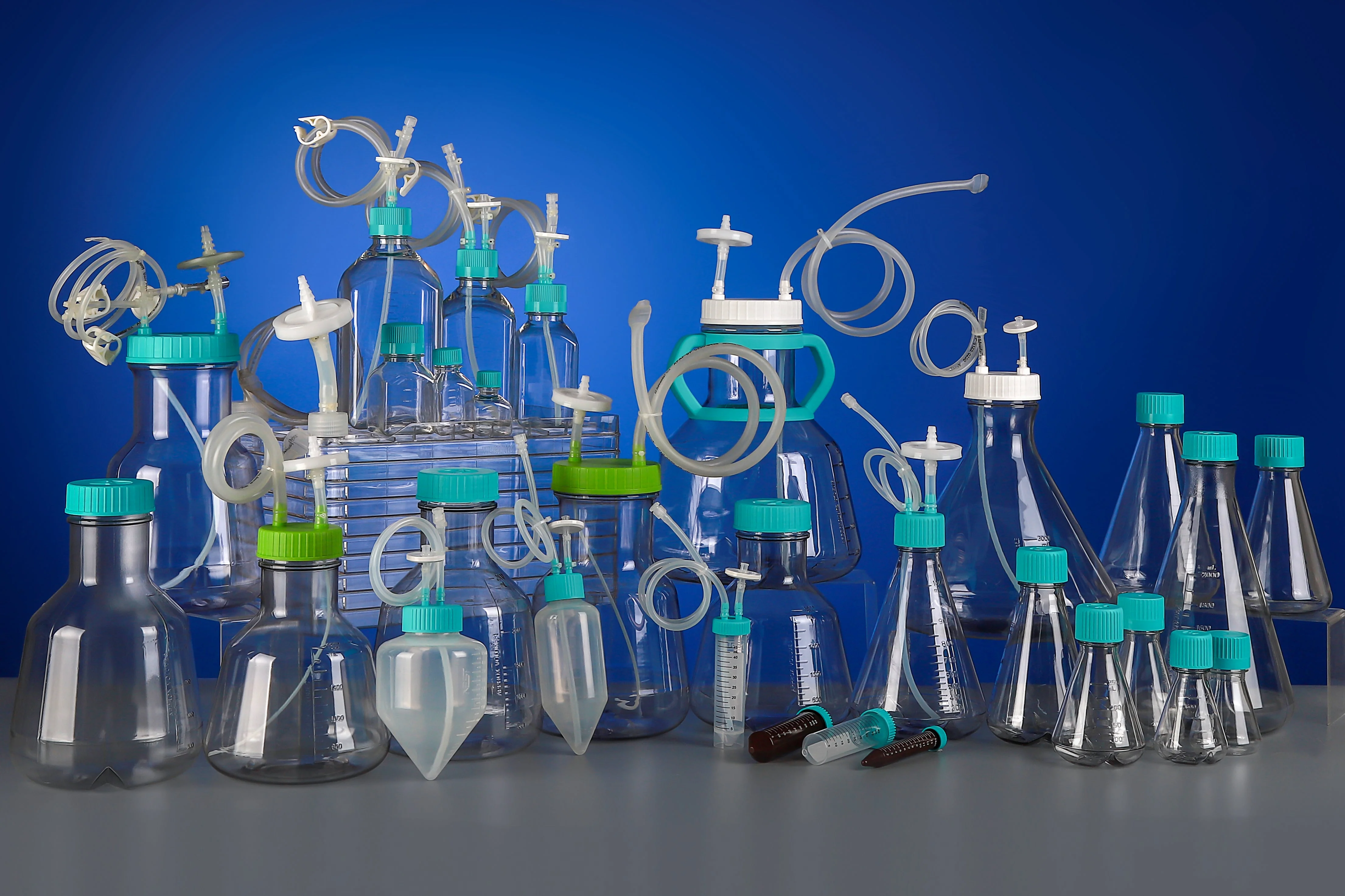 5L High Efficiency Erlenmeyer Flask Multifunctional Transfer Cap with TPE Tube (90cm 1/8" ID 1/4" OD) and a Sampling Nozzle, Vent Filter (0.22 μm), without Flask, Sterile, 1/pk, 4/cs - C10411-AJE092B